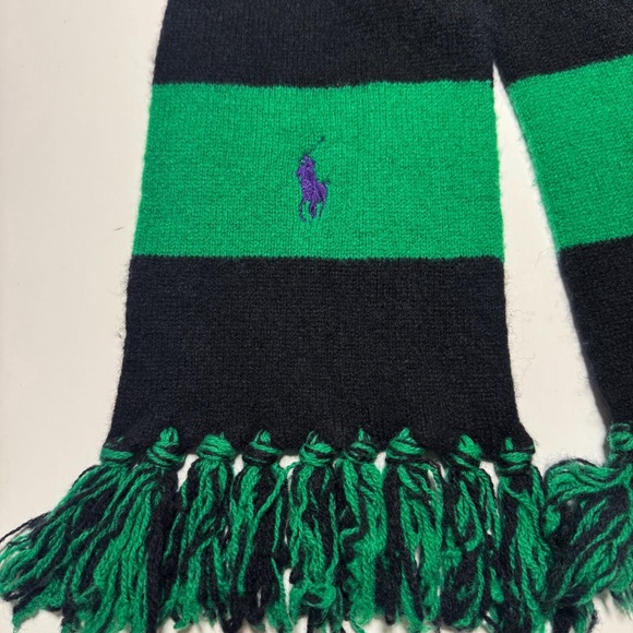 Ralph Lauren Green Black Stripe Scarf - Picture 4 of 5